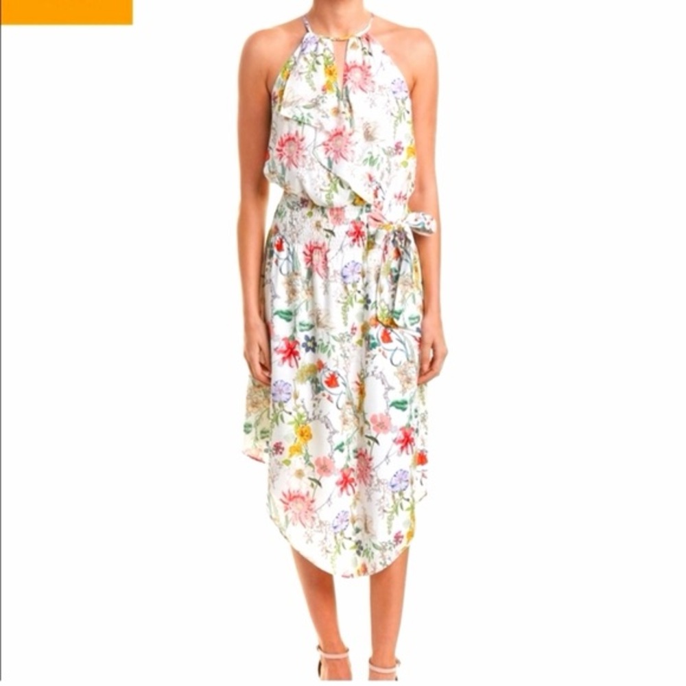 Parker White Floral Halter Maxi Dress with Multicolor Blooms